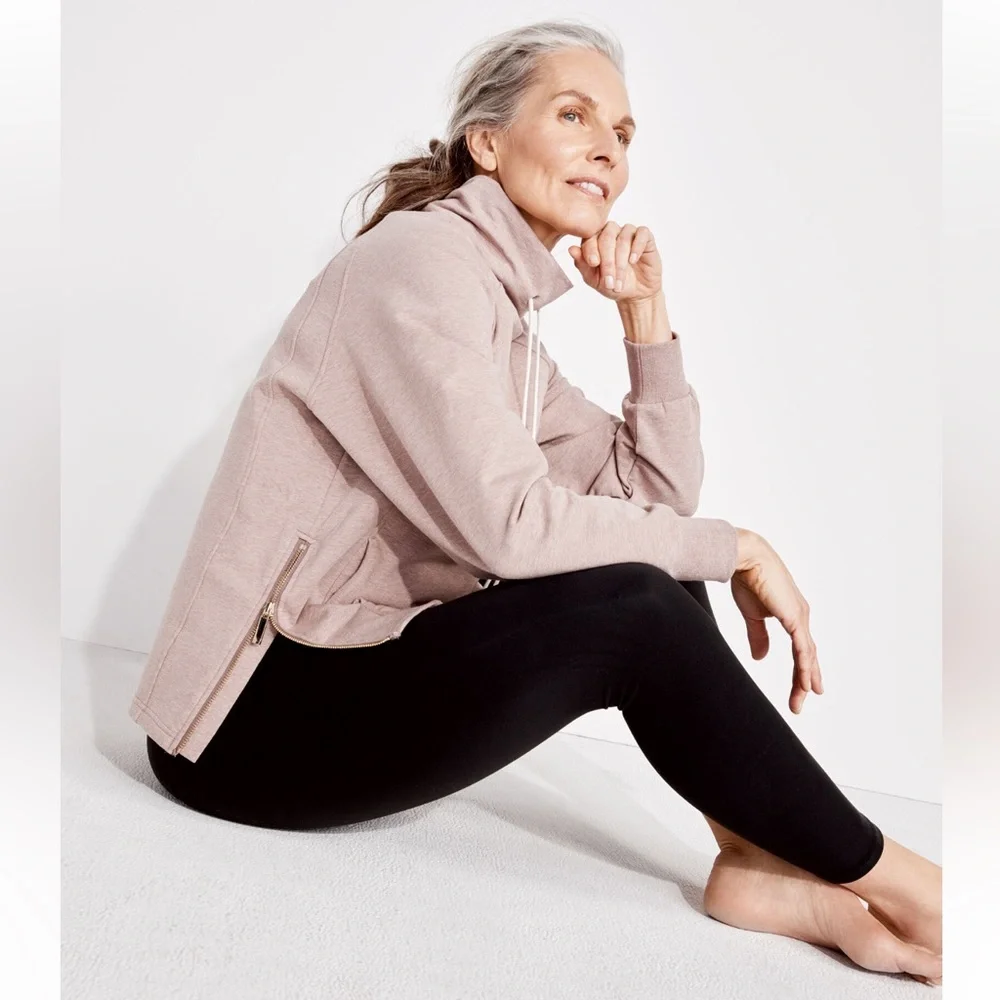 VARLEY Atlas Zip-Detailed Mélange Cotton-Blend Jersey Sweatshirt. Large. Rose. - Picture 2 of 10